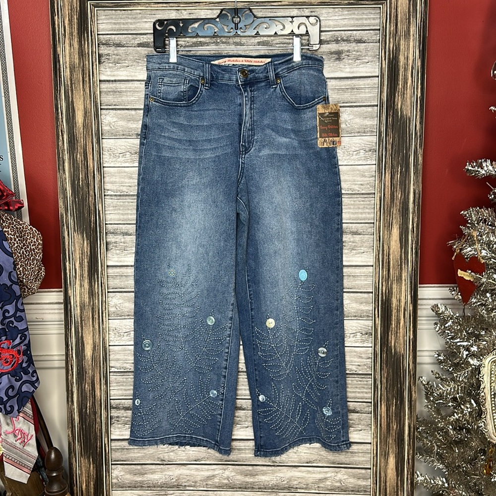 UpCycled Recycled Reworked Repurposed Handmade Wide Leg Cropped Denim Jeans 10